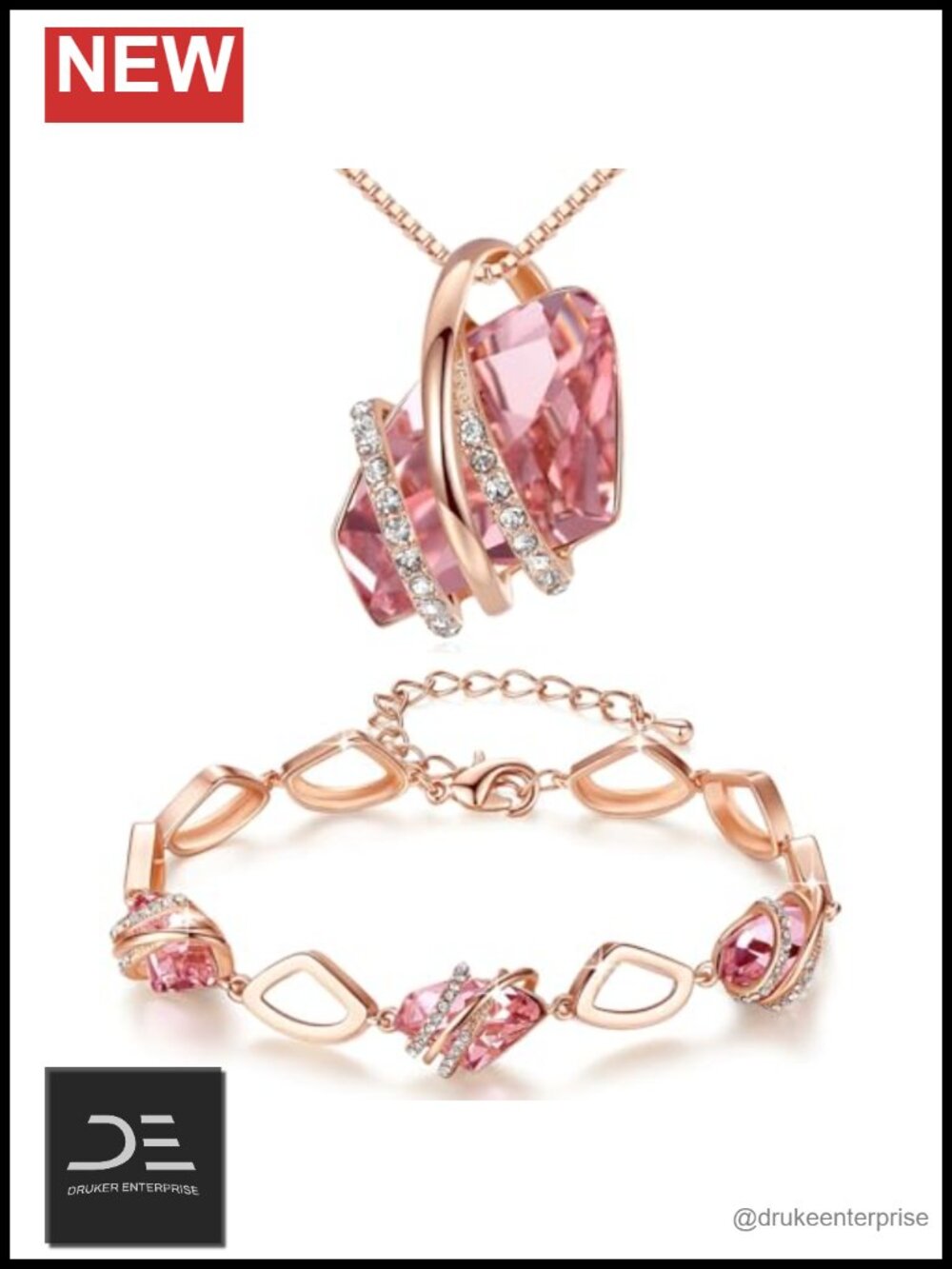 Silver Crystal Birthstone Necklace Bracelet Set Women Jewelry Gift